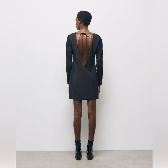 NWT The KOOPLES Vestiaire Black Lace Sleeve Mini Dress Sz 3 US Large - Picture 3 of 10